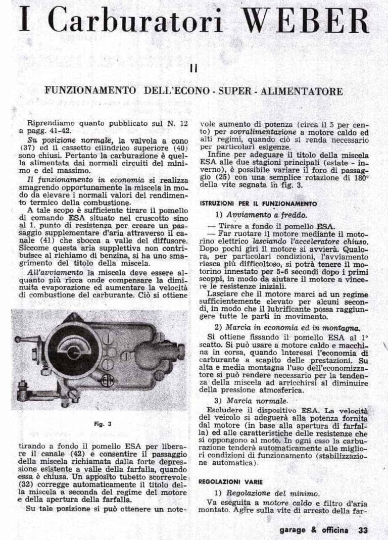 Istruzioni Carburatore Weber Lancia Aprilia